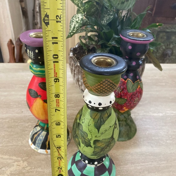 Colorful Hand-Painted Candle Holders Set of 3 - Picture 14 of 15